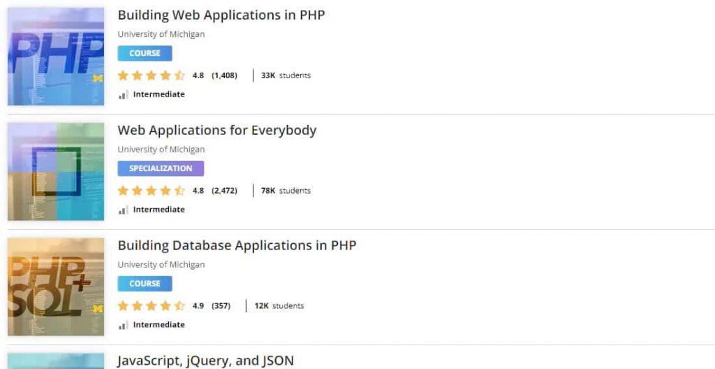 دوره های PHP Coursera